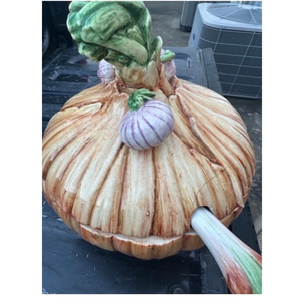 Vintage Italian Majolica Onion Tureen with Ladle | Made in Italy | AS-IS